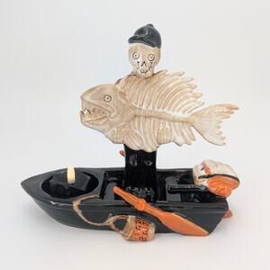Skeleton Fisherman Dead Bait Candle Holder - Retired Yankee Candle Boney Bunch